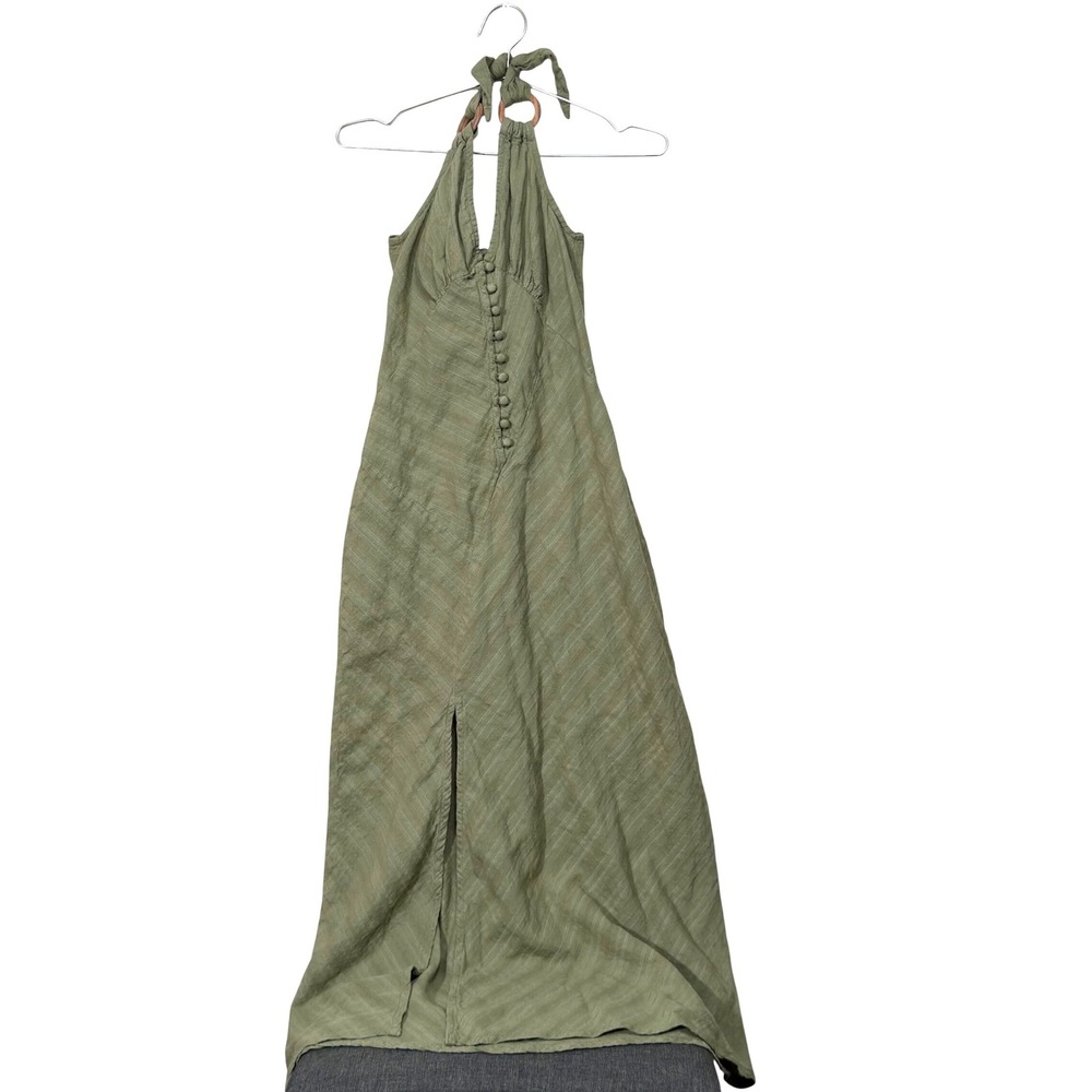 ASOS Halter Maxi Dress Womens Size 2 Green Boho Wood Detail Slit 08273004